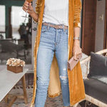 Margovil Stylish Lapel Open Front Long Sleeve Velvet Coat