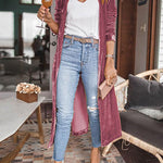 Margovil Stylish Lapel Open Front Long Sleeve Velvet Coat