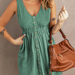 Margovil V Neck Button Down Sleeveless Waisted Dress