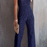Margovil V Neck Waisted Wide Leg Cami Lace Jumpsuit