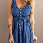 Margovil V Neck Button Down Sleeveless Waisted Dress
