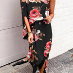 Margovil One Shoulder Waisted Side Split Printed Dress