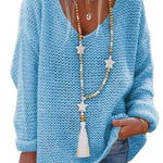 Margovil V Neck Long Sleeve Hollow Out Knit Sweater