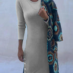 Margovil Crewneck Long Sleeve Buttons Cozy Dresses
