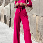 Margovil Wrap V Neck Long Sleeve Tie Waist Jumpsuits(3 Colors Available)