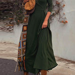 Margovil Wrap V Neck Long Sleeve Waisted Swing Dress