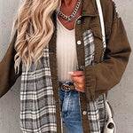 Margovil Button Down Long Sleeve Splice Plaid Jacket