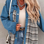 Margovil Button Down Long Sleeve Splice Plaid Jacket