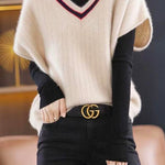 margovil V Neck Short Sleeve Color Block Sweater