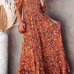 Margovil Half Sleeve Elastic Frilled Waist Swing Printed Dress