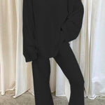 Margovil V Neck Batwing Sleeve Top and Straight Leg Pants Loungewear Set