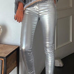 Margovil Slim Fit Faux Leather Leggings Pants with Pockets