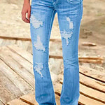 Margovil Button Down Distressed Ripped Jeans with Pockets