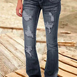 Margovil Button Down Distressed Ripped Jeans with Pockets