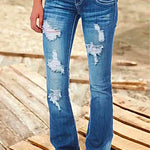 Margovil Button Down Distressed Ripped Jeans with Pockets