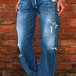 Margovil Casual One Button Ripped Jeans with Pockets