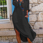 Margovil Buttons Side Split Cotton Linen Shirt Dress with Pockets