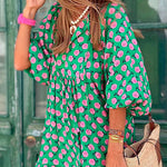 Margovil Puff Sleeve Geometry Printed Swing Dress