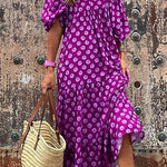 Margovil Puff Sleeve Geometry Printed Swing Dress