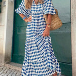 Margovil Puff Sleeve Geometry Printed Swing Dress