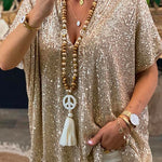 Margovil Stylish V Neck Short Sleeve Sequin T Shirt