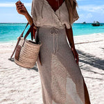 Margovil Wrap V Neck Tie Waist Side Split Cover Up Dress