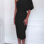 Margovil One Shoulder Short Sleeve Waisted Bodycon Dress