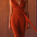 Margovil V Neck Sleeveless Tie Waist Wide Leg Jumpsuit