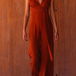 Margovil V Neck Sleeveless Tie Waist Wide Leg Jumpsuit