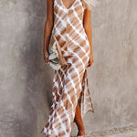 Sling V-neck Slit Print Sexy Mid-waist Maxi Dress