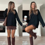 Margovil Crewneck Drop Shoulder Solid Knitted Pullover Sweater
