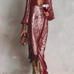 Minimalist Loose Shimmering V-neck Maxi Party Dress