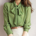 Nadorine Polka Dot Print Bow Tie Neck Office Blouse for Women Casual Work Office Loose Fit 2026 | Under $40