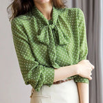 Nadorine Polka Dot Print Bow Tie Neck Office Blouse for Women Casual Work Office Loose Fit 2026 | Under $40