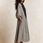 Elegant Black Contrast V-Neck Striped Loose Maxi Dress with Pockets