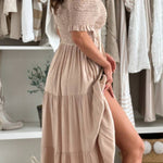 Solid Color Off-the-shoulder Pleated Waist Midi Dress