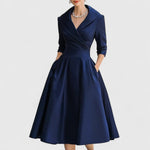 Teresa | Shawl-collar midi dress with full A-line skirt