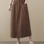 Nadorine Women's Casual High Waist Flared A-line Skirt Pleated Midi Skirt with Pocket
