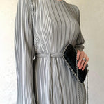 Pleated Bell Sleeve Back Tie Up Maxi Dress