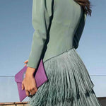 French V-neck long-sleeved tassel evening gown