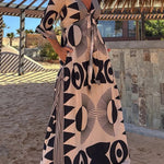 Unique Print V-Neck Tie Loose Pocket Casual Maxi Dress
