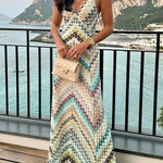 Missoni Summer Knit Colorful Herringbone Print Open Beck Maxi Dress