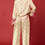 Christmas Printed Velvet Lace-up Long-sleeve Pocket Top and Elastic Waist Wide-leg Pants Set