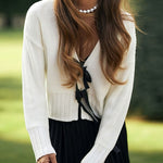 Margovil V Neck Bow Tie Front Elegant Sweater