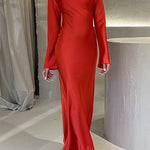 Margovil Round Neck Long Sleeves Satin Maxi Party Dress