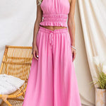 Halter Neck Open Back Ruffle Hem Top