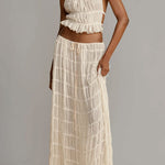 Margovil Frilled Halter Open Back Crop Top and Pleated Maxi Skirt Set