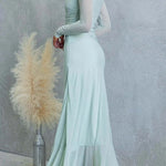 Asymmetric Shoulder Long Sleeves Slit Ruffle Maxi Dress