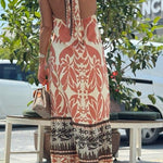Criss Cross Halter Open Back Printed Maxi Vacation Dress