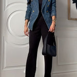 Margovil Notch Collar Double Breasted Denim Blazer